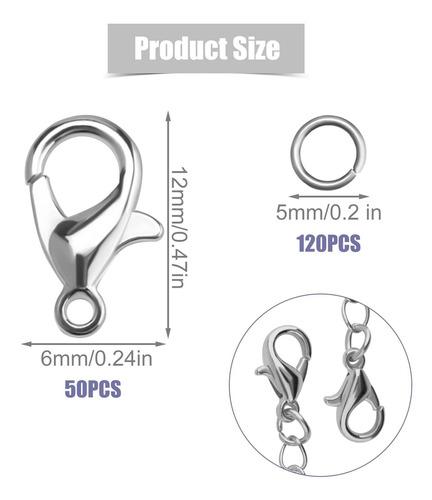 Kinbom 50 Repuesto Cierre Langosta Plateado 120 Anillo