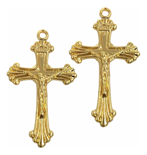 Pingente Crucifixo Cruz 4,1 Cm Dourado P/terços Dezena 25pçs