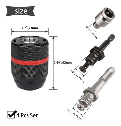 Seonfook Portabrocas Sin Llave De -pulgada Adaptador De Port