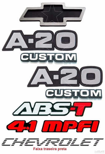 Emblemas A20 Custom + Abst + 4.1mpfi + Gravata + Faixa Preta