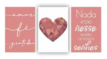 Comprar Kit Quadros Decorativos Sala 3peças 60x40 Coração Rose
