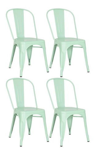 4 Cadeiras Iron Tolix Aço Metal  Industrial Loft Bar Cores Cor da estrutura da cadeira Verde-claro