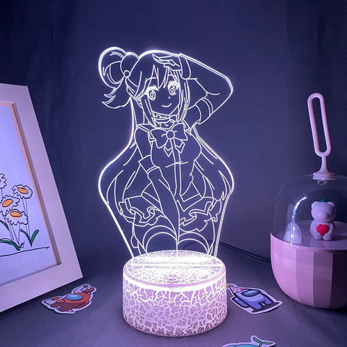 Luz De Noche Lámpara 3d Led Anime Konosuba Figure Aqua Neon