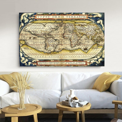 Cuadro Decorativo 60x90 Mapa Antiguo Del Mundo