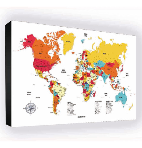 Mapa Mundial En Bastidor De 33 X 48 Cm - Laminas En Bastidor