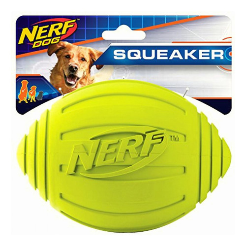 Nerf Dog Squeak Ridged Rubber Football Dog Toy, Green