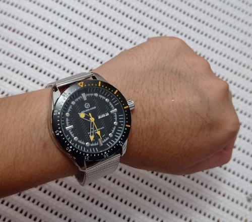 Relogio G H Golden Hour Aço Mesh Diver Militar Quartz 30m