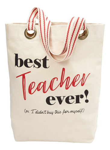 Mud Pie Best Teacher Ever Tote Bag, Talla Única, Blanco Hues