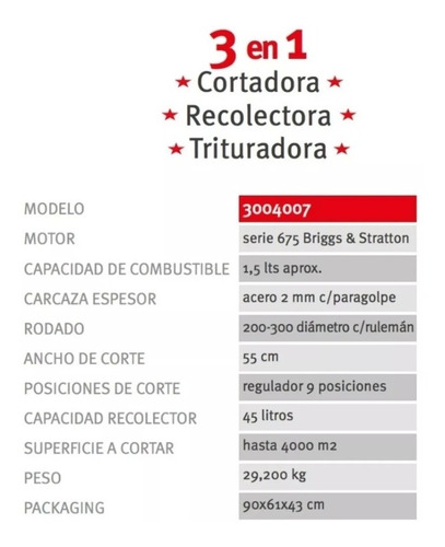 Cortadora De Cesped Petri 6.75 Hp 3 En 1 Trituradora Bolsa
