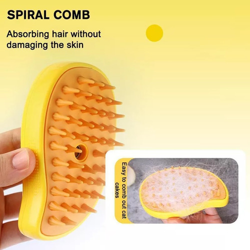 3 In 1 Depilación Cepillo De Vapor Para Mascotas Peine Cepillo Automático Amarillo Cepillo Eléctrico De Limpieza A Vapor Y Gatos