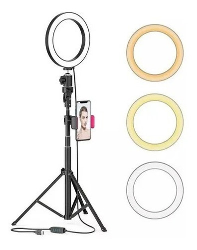 Imagen 4 de 4 de Aro Luz Led20cm+soportecelular+minitripie+luztricolor Tiktok