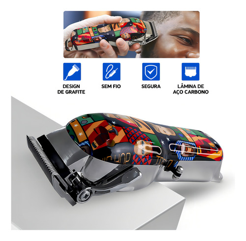 Maquina Cortar Cabelo Kemei Profissional Grafites Max-2092 Cor Estampada 127/220V