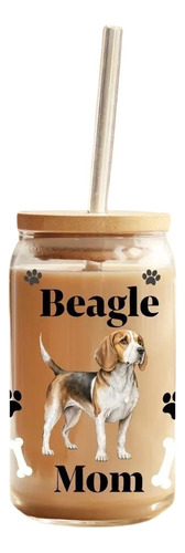 Vaso Lata Con Tapa De Bamboo Y Bombilla Cachorro Beagle Mom
