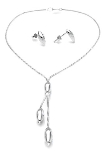 Imagen 2 de 8 de Collar Y Aretes De Plata 925 Set Cadena 43cm Mujer Agalea