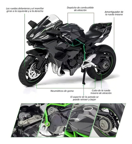 R1x Motocicleta Kawasaki H2r De Metal En Miniatura 1:12
