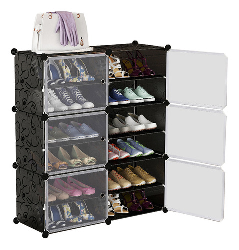 Zapatera 3 Pisos 24 Pares Organizador Armable Estante Color Color Negro