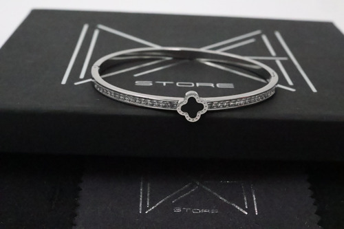 Brazalete Tipo Van Cleef En Acero Inoxidable316l 19cm Trébol Plateado 10.16 Cm 48.26 Cm