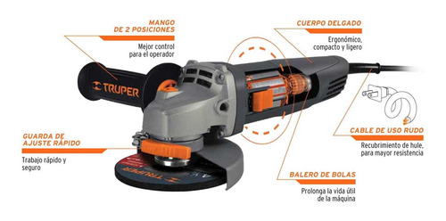 Esmeriladora Angular 4 1/2' Esmeril 800 W Profesional Rudo