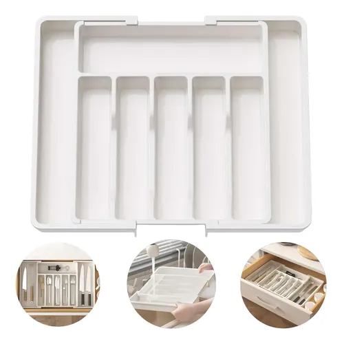 Organizador De Talheres Cozinha C/ Extensor-8 Compartimentos Branco