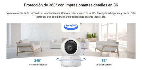 Cámara Seguridad Wifi Ezviz H6c Pro 5mp Gira 360 + Sd 256gb