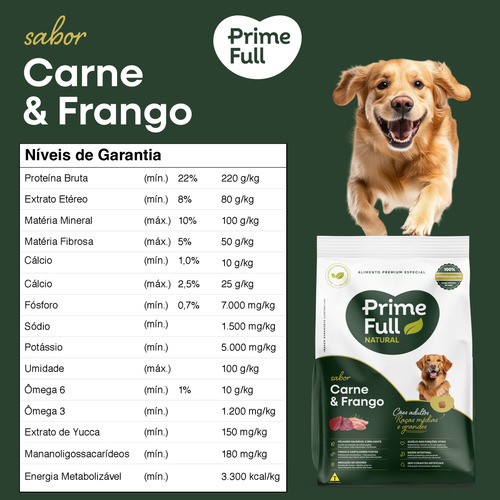 Ração Prime Full Alimento Premium Especial Natural Completo Para Cães Adultos Raças Médias E Grandes 10,1kg