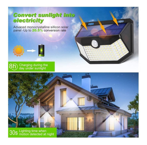 Reflector Lampara Solar 120 Led Sensor Luz Exterior 3 Modos