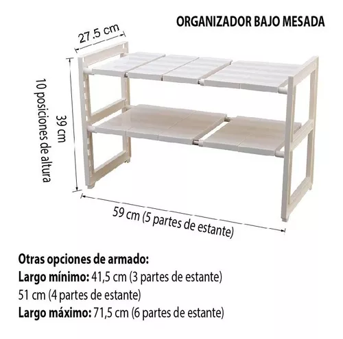 Organizador De Cocina Estante Alacena Bajo Mesada Adaptable - juanamanuela