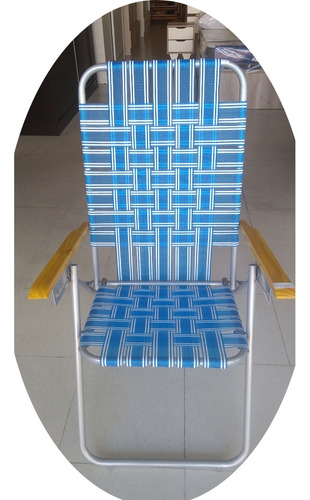 Silla Reposera Plegable Reforzada 5 Posiciones Azul Y Blanco