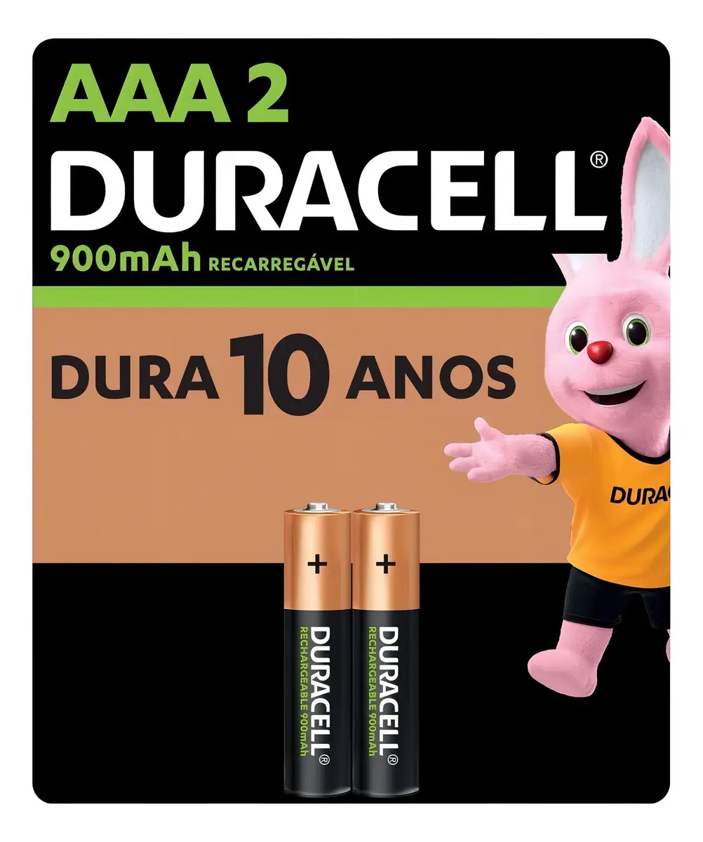 Pilha Recarregável Aaa Palito 900 Mah Duracell Com 2 Unidade