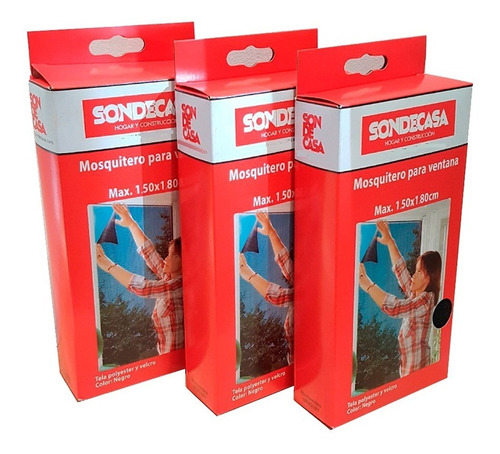 Mosquiteros Pack 3 Unid Velcro 1,80x1,50m Ventana Sondecasa