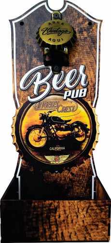 Abridor De Garrafas De Parede Decorativo Beer Pub Moto Mdf