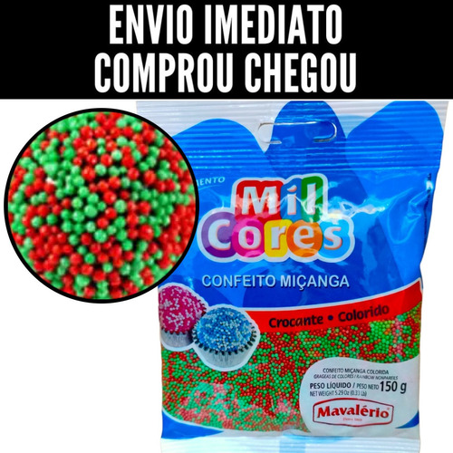 Confeito Bolinha Miçanga Vermelha Verde 150gr Mil Cores Doce