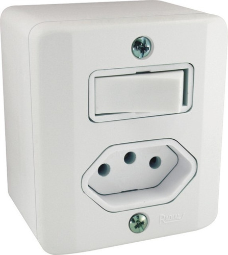 Interruptor Com Tomada 10a Sistema X Caixa Sobrepor Externo Cor Branco