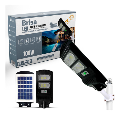 Luminária Pública Poste Rua Solar Led 100w C/sensor Controle Branco Frio