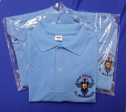 Chemises Escolares Azul Y Beige Con Bordado De San Agustín 