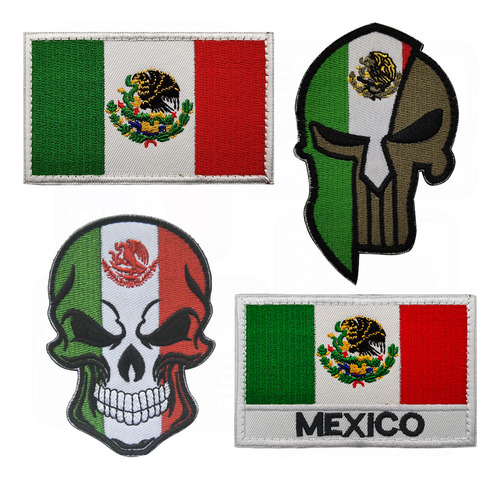 Parche Bordado Bandera México Calaveras Cascos Chaleco 4pz