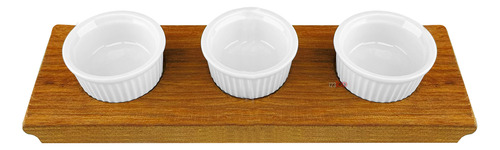 Kit 5x Tábua Madeira Ramequim Porcelana Molheira Petisqueira