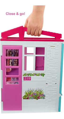 Barbie Casa Glam Casita De 60 Cm. Plegable Portatil + Muñeca