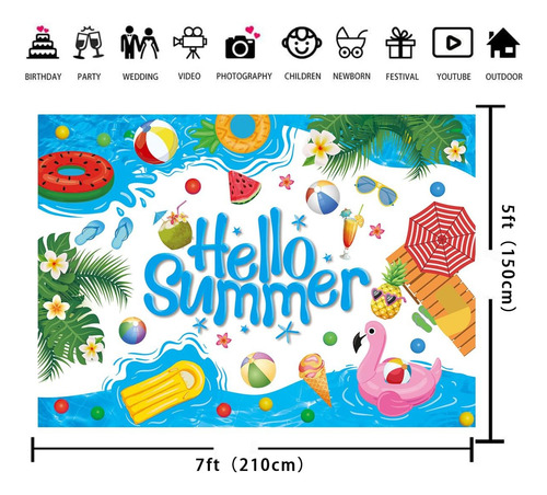 Fondo De Verano Para Piscina Hello Summer Con Texto En Inglé