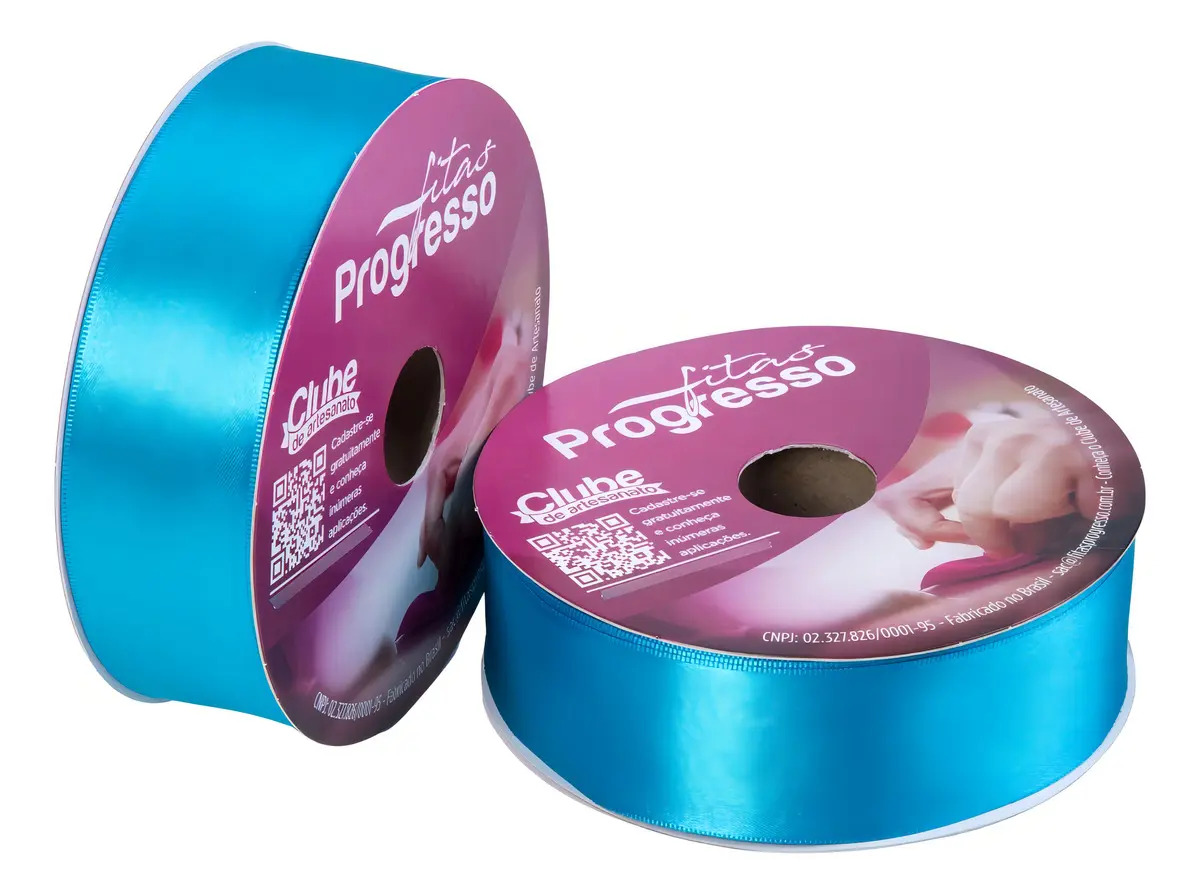Fita De Cetim Progresso 38mm Rolo 50 Metros Várias Cores Cor 213 Azul Turquesa