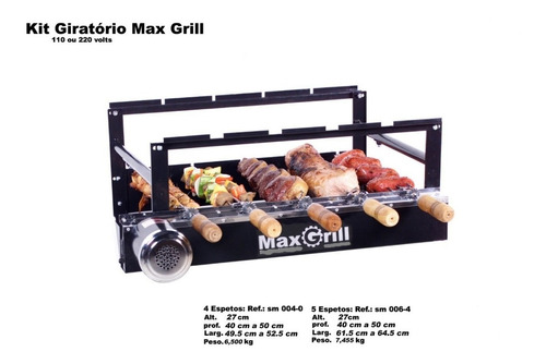 Churrasqueira Kit Grill Giratório 4 Espetos 127 Volts Ou 220