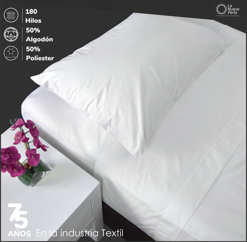 20pz. Sabana Plana Hotelera Individual 180 Hilos 180 X 280 Color Blanco Diseño de la tela Liso