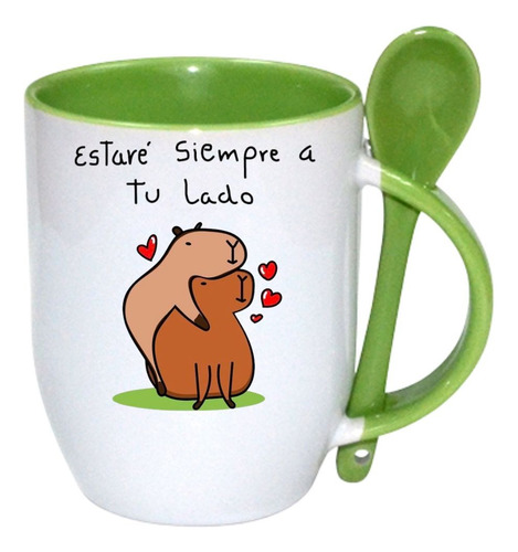 Taza Personalizada Capibara Tierno Con Cuchara Para Regalo
