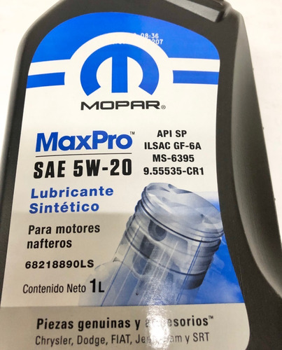 Aceite Motor 5w20 Mopar / Dodge / Jeep Bidon 5 Litros