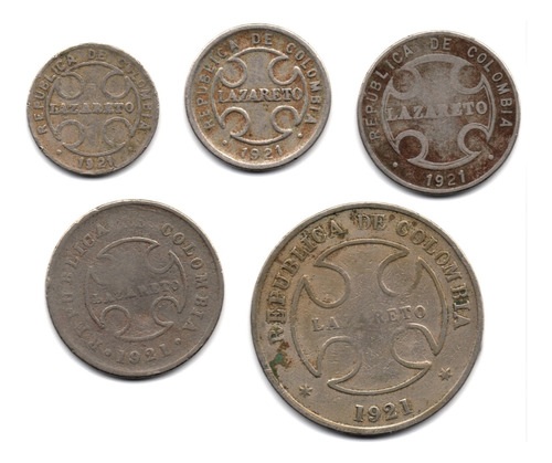 Set Monedas De Lazareto De 1921 - 1, 2, 5, 10 Y 50 Centavos 