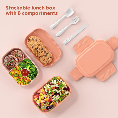 Caja Bento Fiambrera Para Adultos, Envase De 3 Apilables...