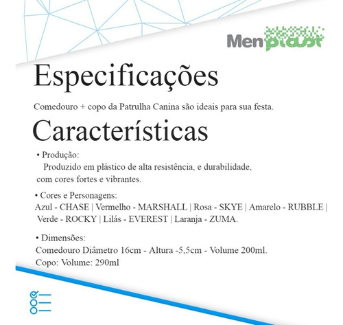Imagem 3 de 9 de Patrulha Canina - Comedouro (15un) + Copos (15un)
