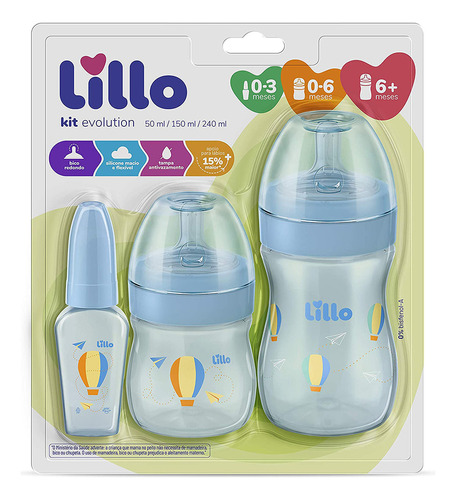 Lillo Evolution mamadeira kit cor azul 3 unidades