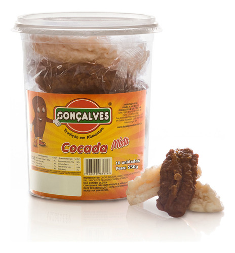 Doce de cocada em pedaço coco Gonçalves Caseira sem TACC em pote 10 un