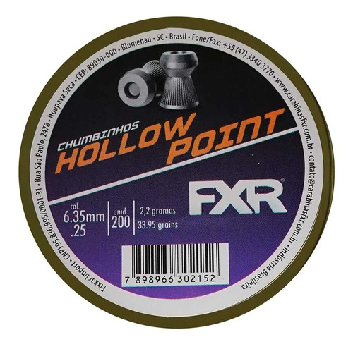 Carabina Chumbinho Fxr Hollow Point 6.35mm 200 Unidades